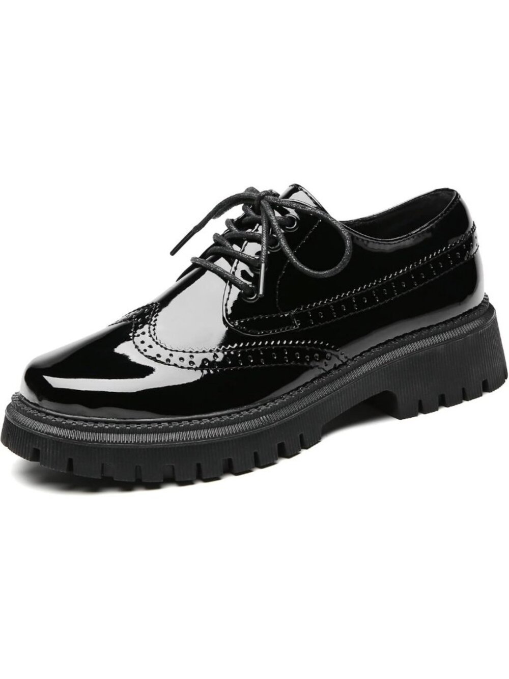 Stylish Women's Patent Oxford Platform Shoes - Non-Slip Work & Casual Footwear
